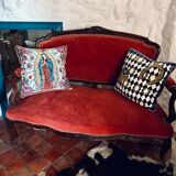 Louis XV velvet two-seater bench