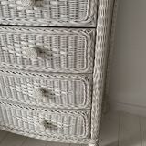 White dresser in vintage rattan