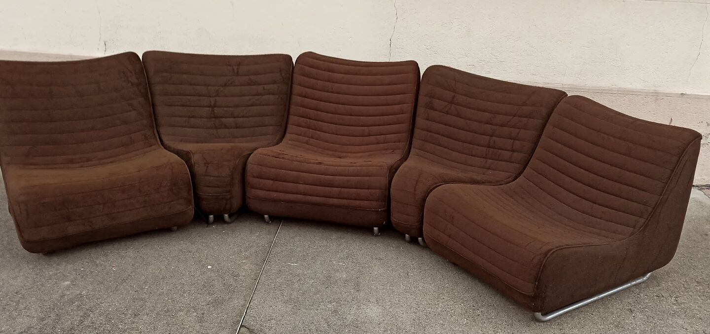 Ensemble de 5 chauffeuses marron Carl-Henrik Spak années 70