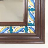 Mirror with wooden frame and painted ceramic tiles