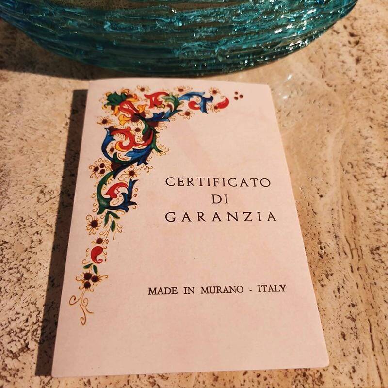 Mid-century stunning vase in hand-worked Murano glass by Sergio Costantini with the rare original certificate. Made in Murano, Italy.