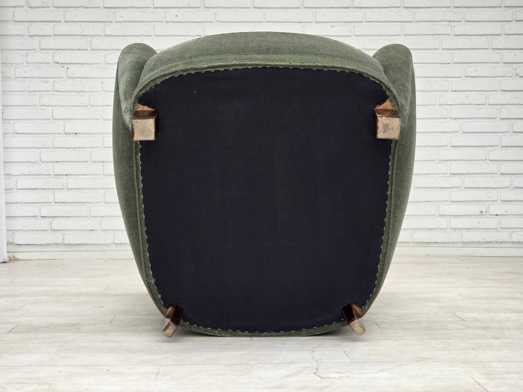 1960s, Danish highback relax chair, furniture velour, ash wood.