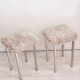 Set of two vintage chrome stools with fluffy upholstery
