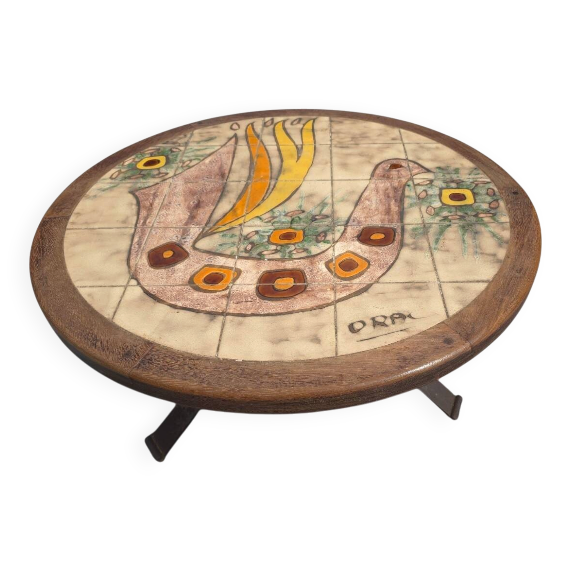 Ceramic coffee table from Vallauris signed DRAC from the 1960s.