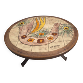 Ceramic coffee table from Vallauris signed DRAC from the 1960s.