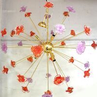 Red and violet flowers murano glass sputnik chandelier