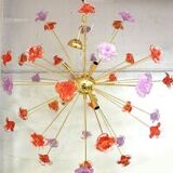 Red and violet flowers murano glass sputnik chandelier
