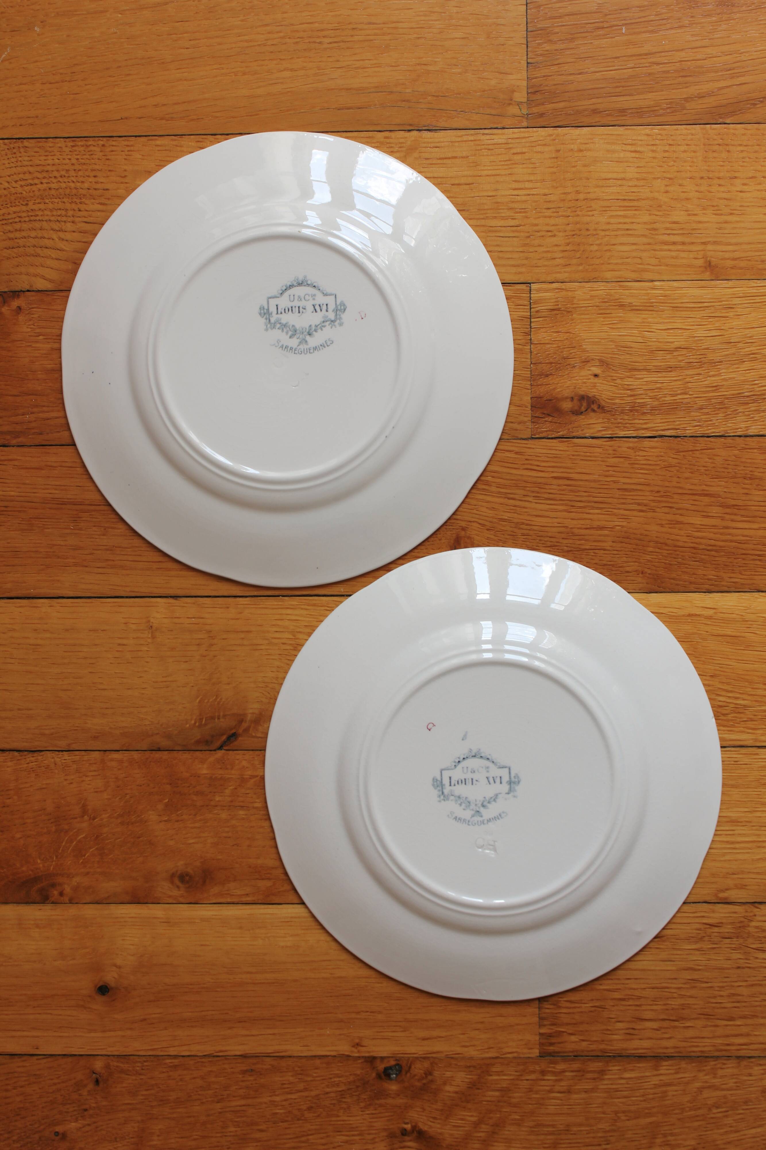 2 Louis XVI style ironstone dessert plates by U&C Sarreguemines