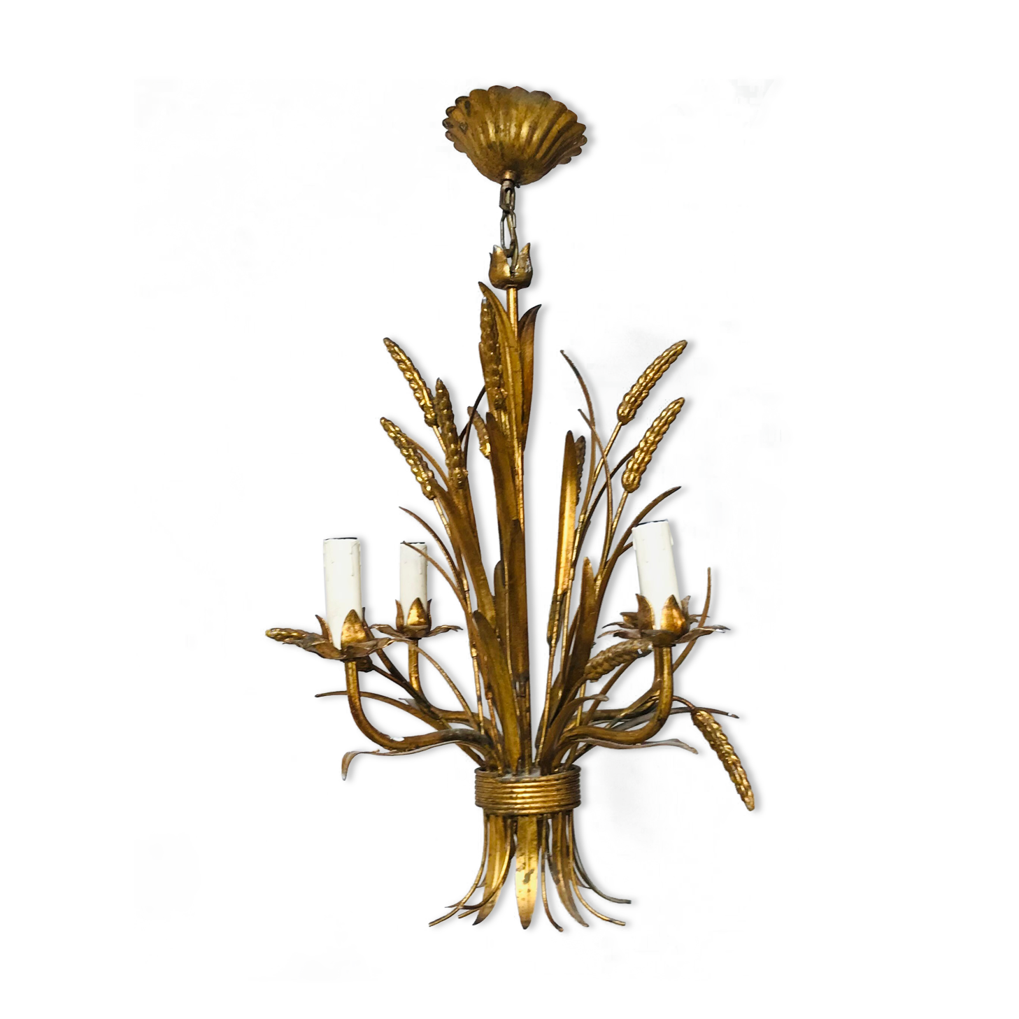Chandelier ears of wheat in gilded metal, circa 1960