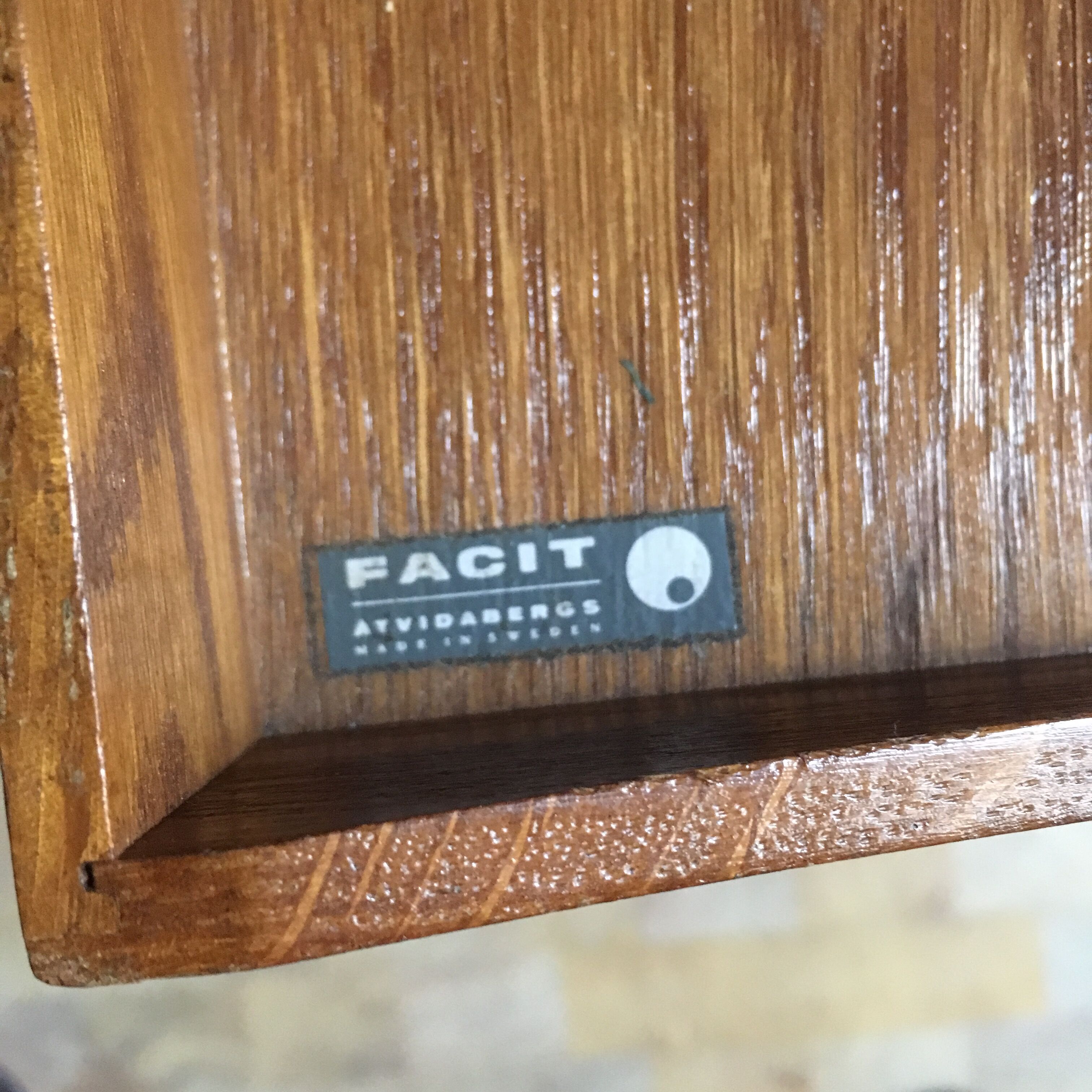 Vintage Scandinavian wood roller cabinet brand Facit