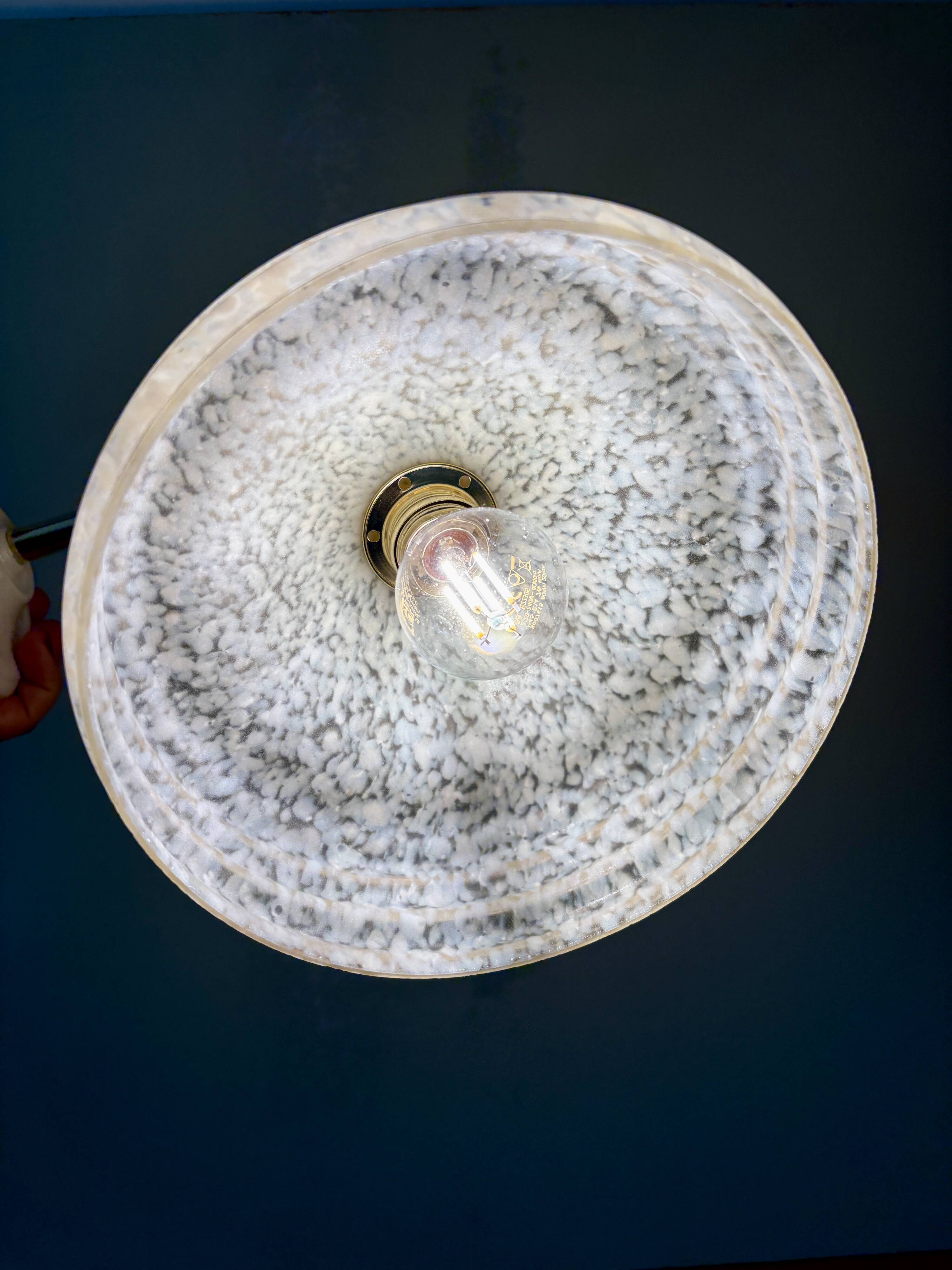 Angled wall lamp with vintage shade in yellow Clichy glass and silver edging