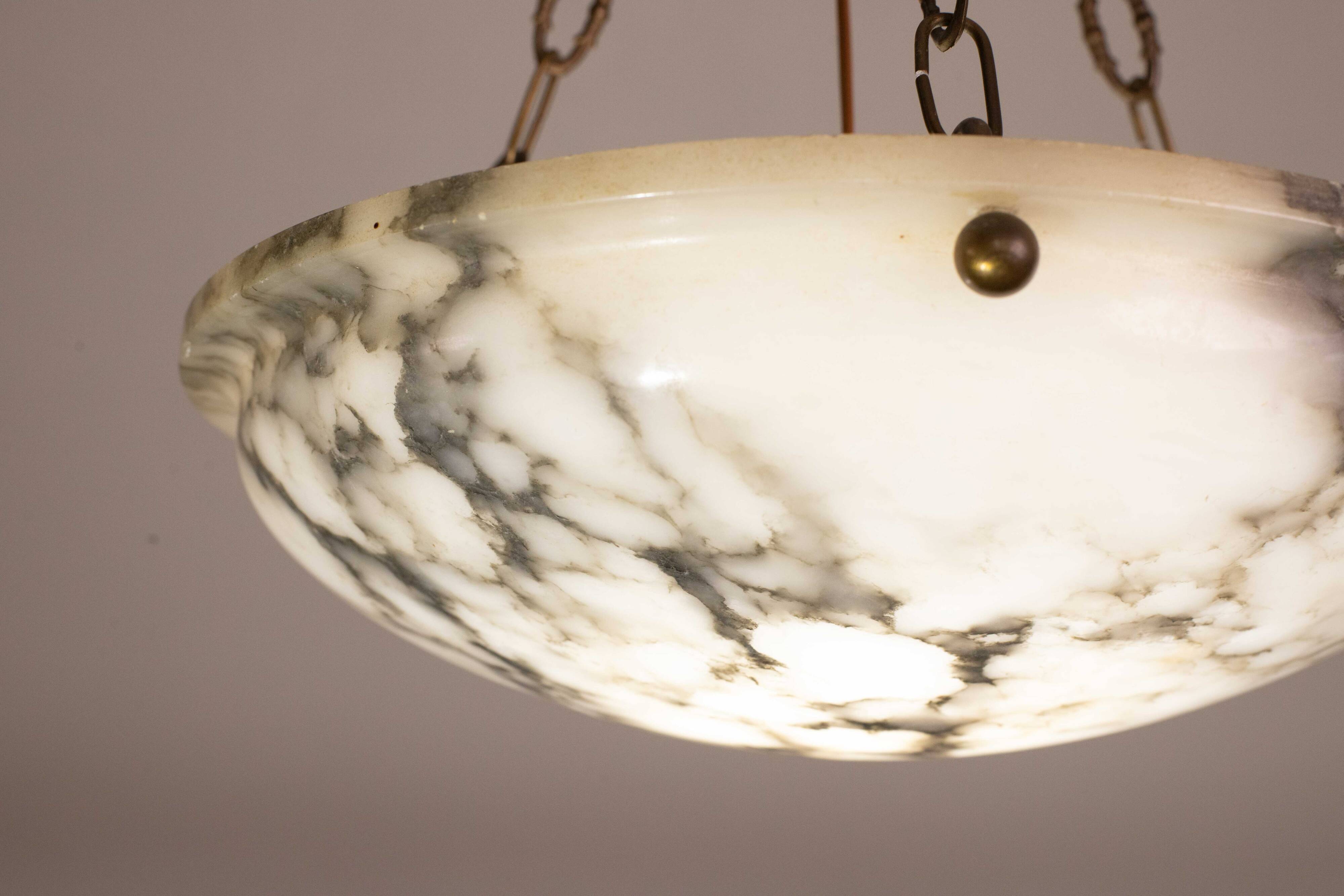 Art Deco White Albaster Chandelier, 1950s