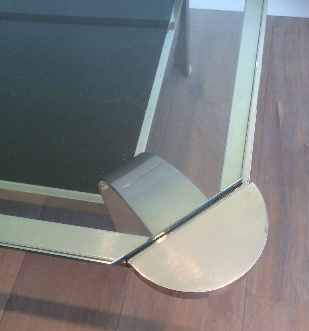 Table basse en chrome à double plateau en verre