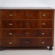 Antique pine chest of drawers with four drawers and brass handles – Central Europe, circa 1900