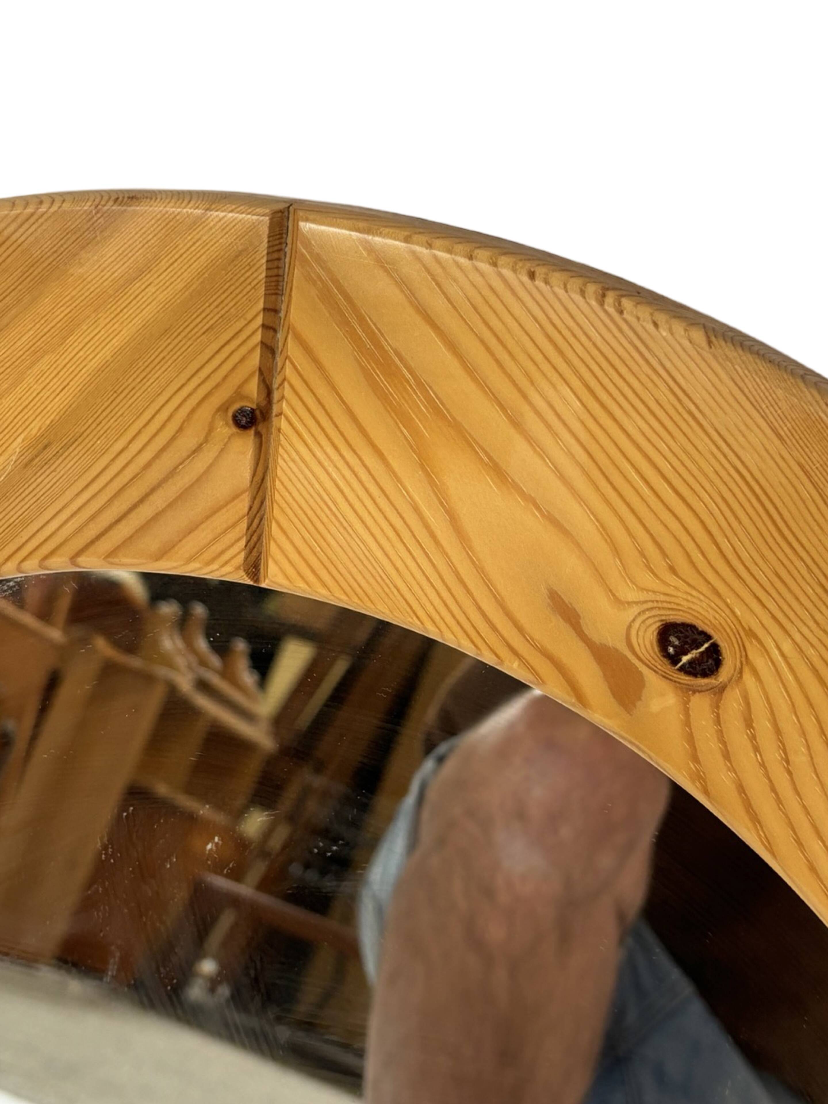 Vintage 70s round pine mirror Swedish design