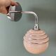 Vintage golden globe elbow wall light in pink and silver Clichy glass