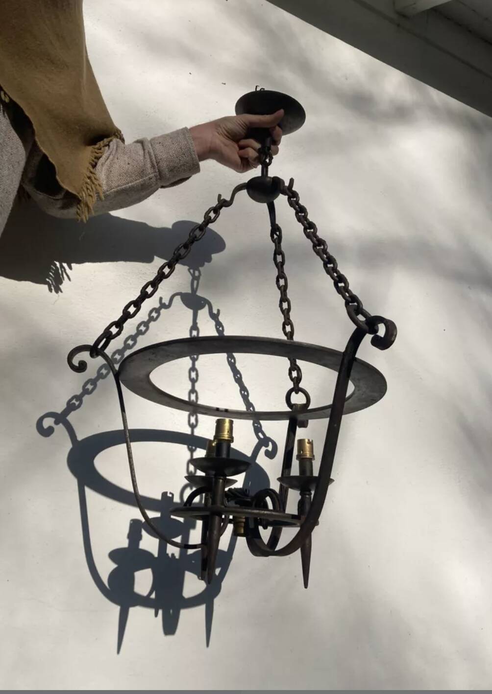 Brutalist wrought iron chandelier