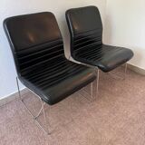 Black leather armchairs, Italian design, 70s (X2)