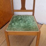 lot of 2 wooden chairs and green velvet