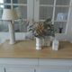 Louis Philippe style sideboard with pearl gray patina, 2 doors, drawers, wooden top.