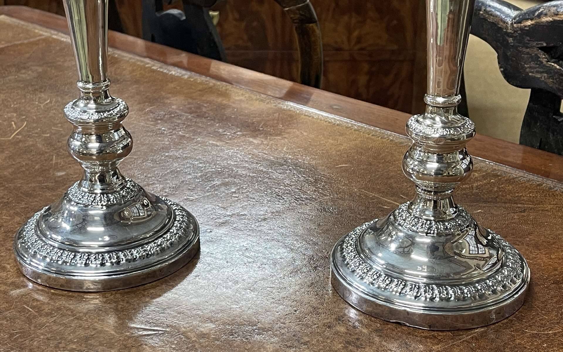 Pair of silver metal candlesticks - early 20th century
