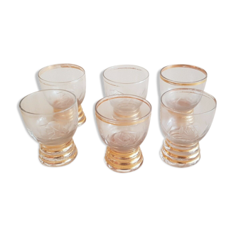 Lot de 6 verres à liqueur en verre taillé et dorure