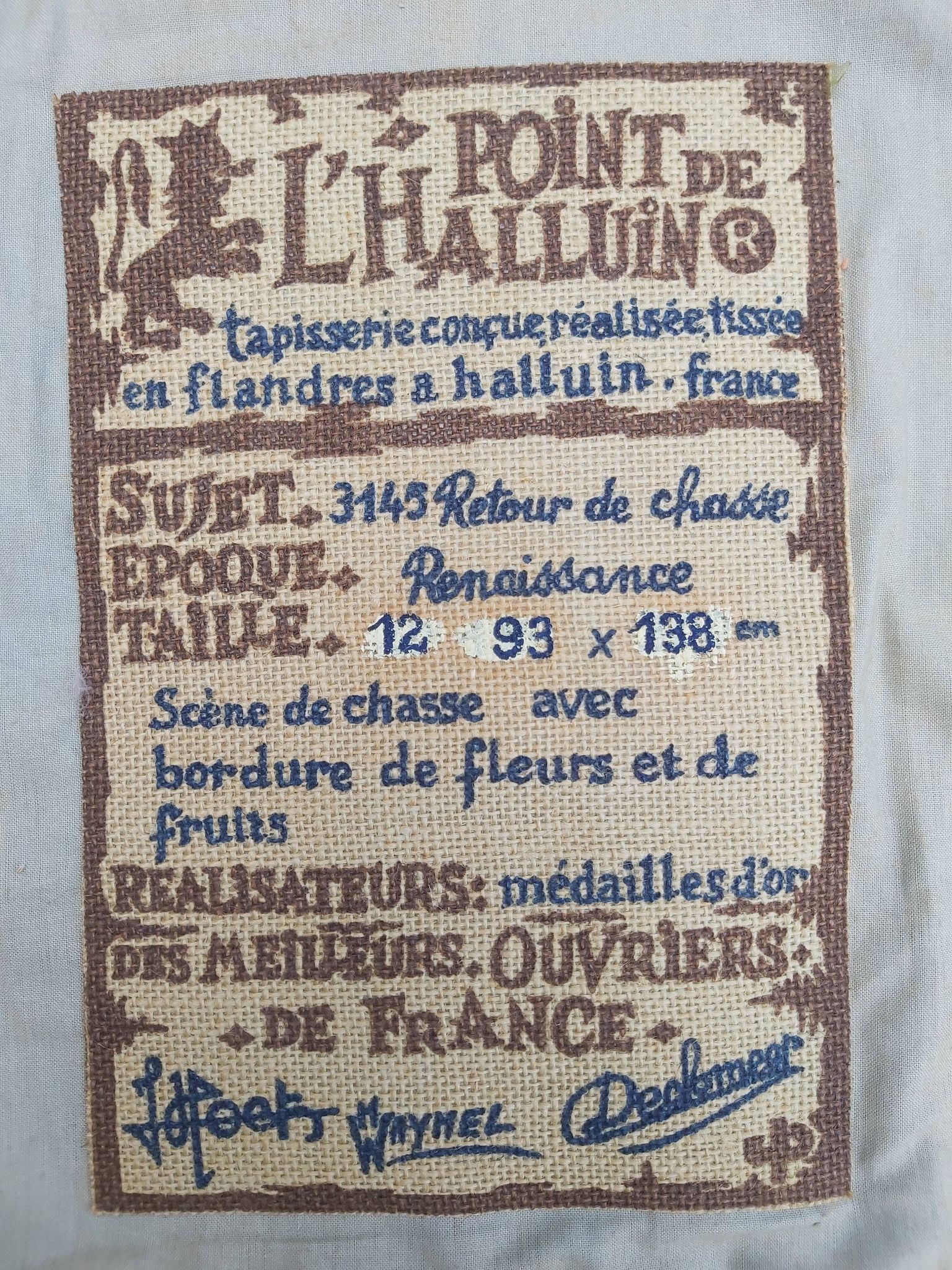 Vintage tapestry in Aubusson style. Hunting return.