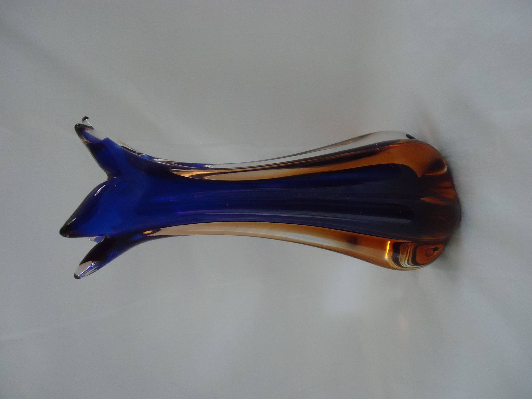 Vintage cobalt blue and amber blown glass vase in Murano style.