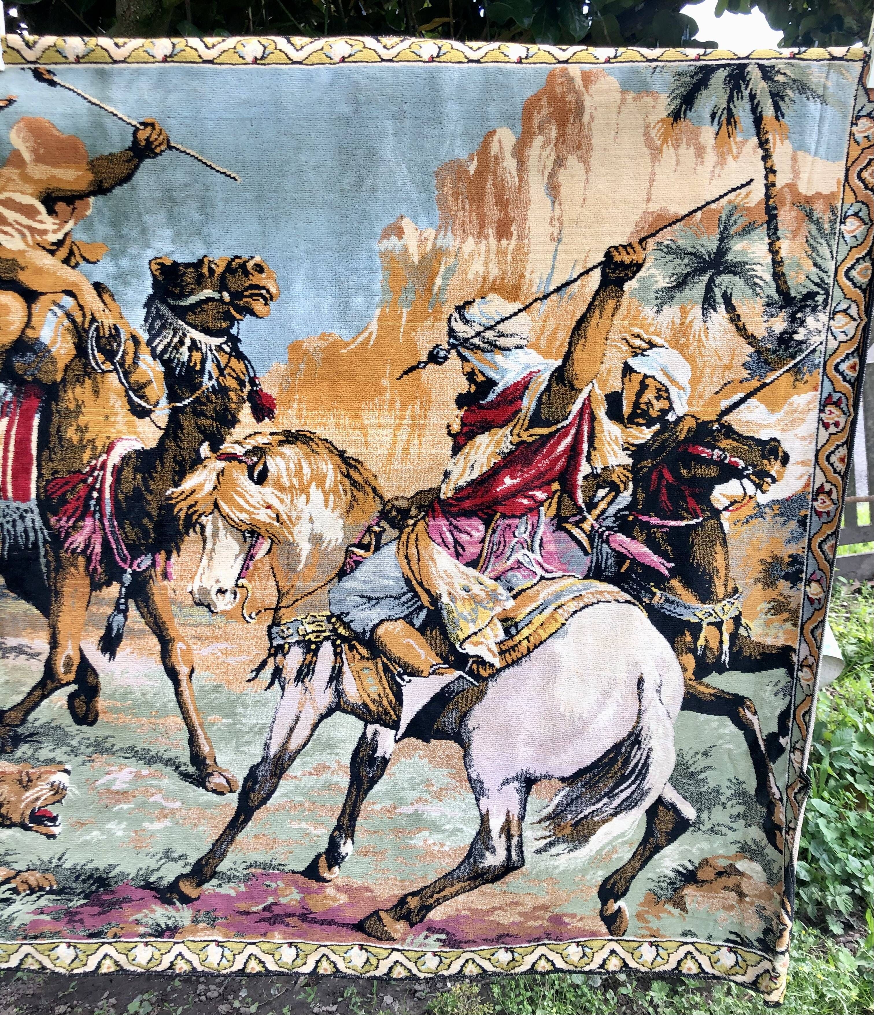 Tableau Peinture à L'huile 'Chasse Au Lion' Style Orientaliste - 36 X 24 Pouces, Reproduction Moderne