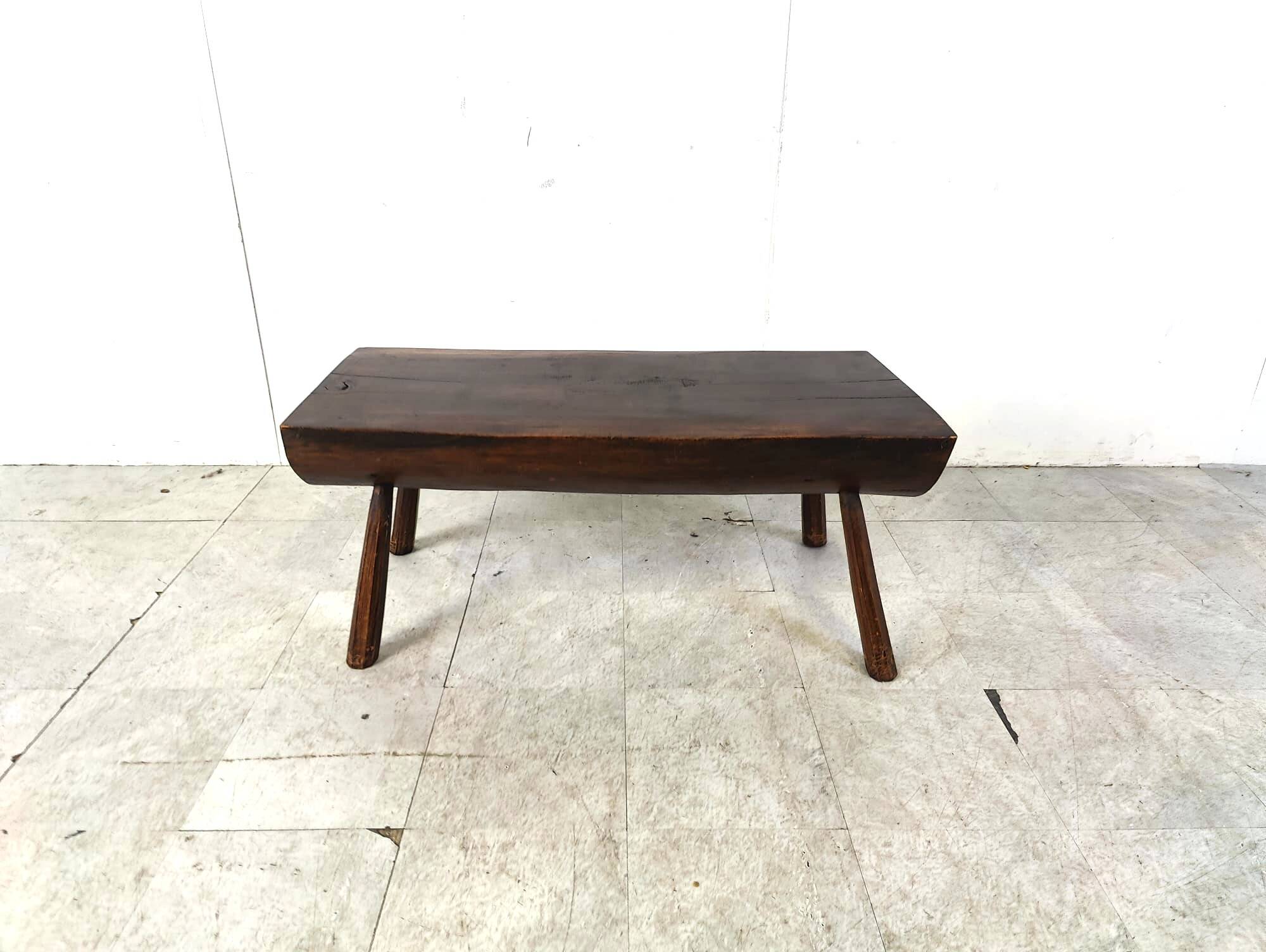 Solid wooden brutalist coffee table, 1960s