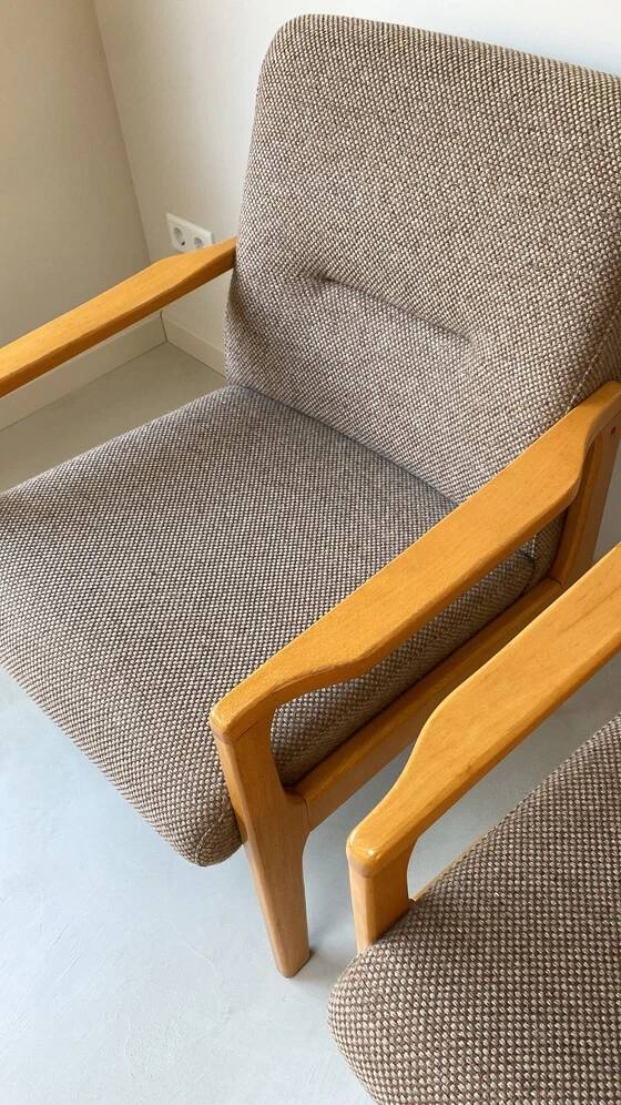 Vintage wooden seating area / sofa and 2 armchairs