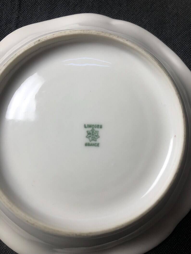 Five Antique Limoges Porcelain Berry Plates: Hand-Painted Gilbert, Gilded