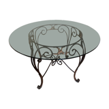 Table baroque en verre et fer forgé