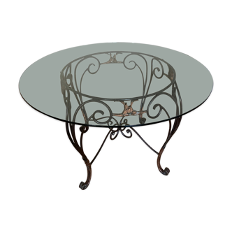 Table baroque en verre et fer forgé