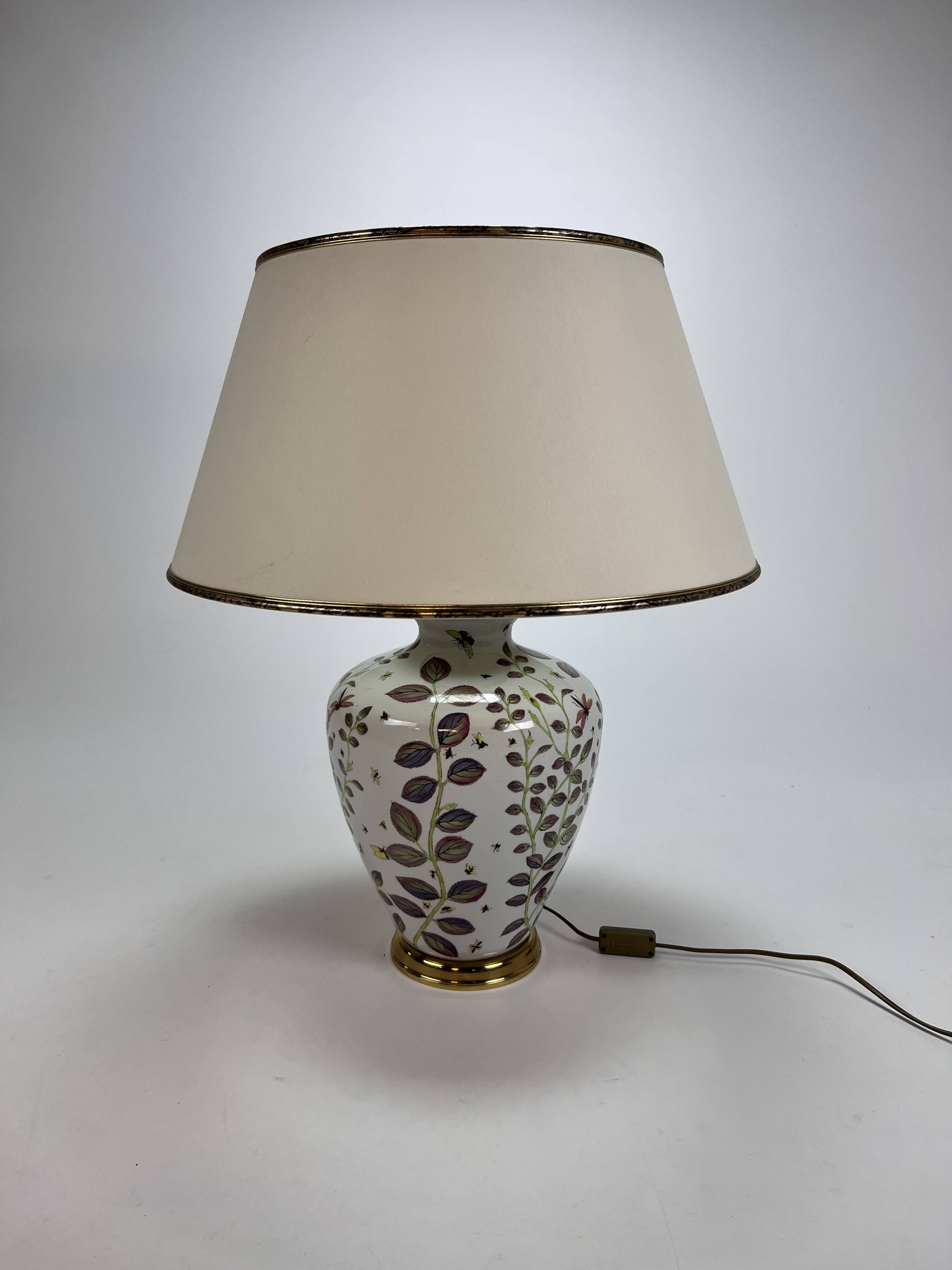 French hand painted ceramic vase lamp, 1970s