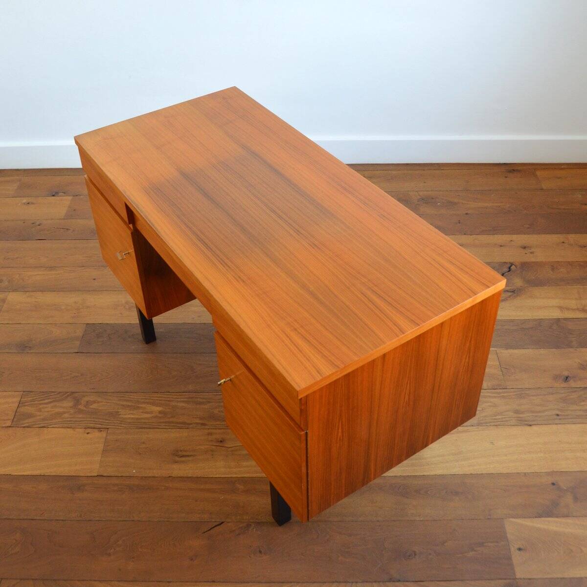 Scandinavian teak desk 2 pedestals 3 drawers 1960s
