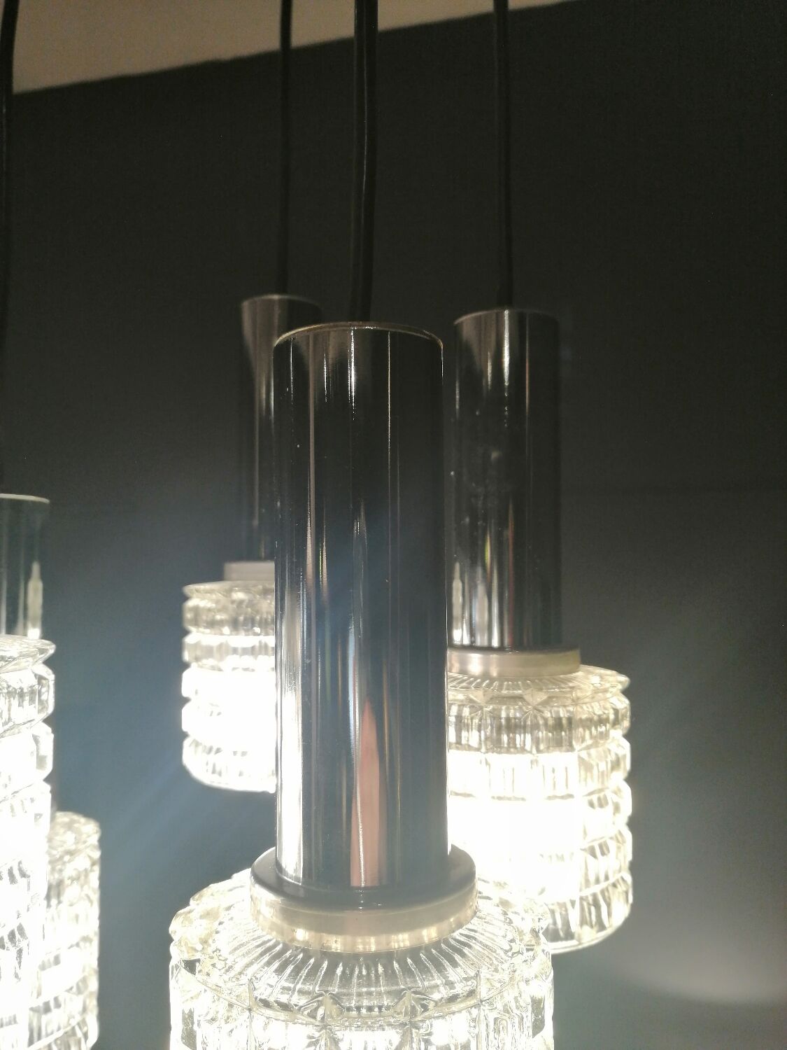 Glass and chrome chandelier by Massive Belgium