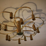 Mid century two-tier brass spiral 12 light chandelier by Helestra, 1970