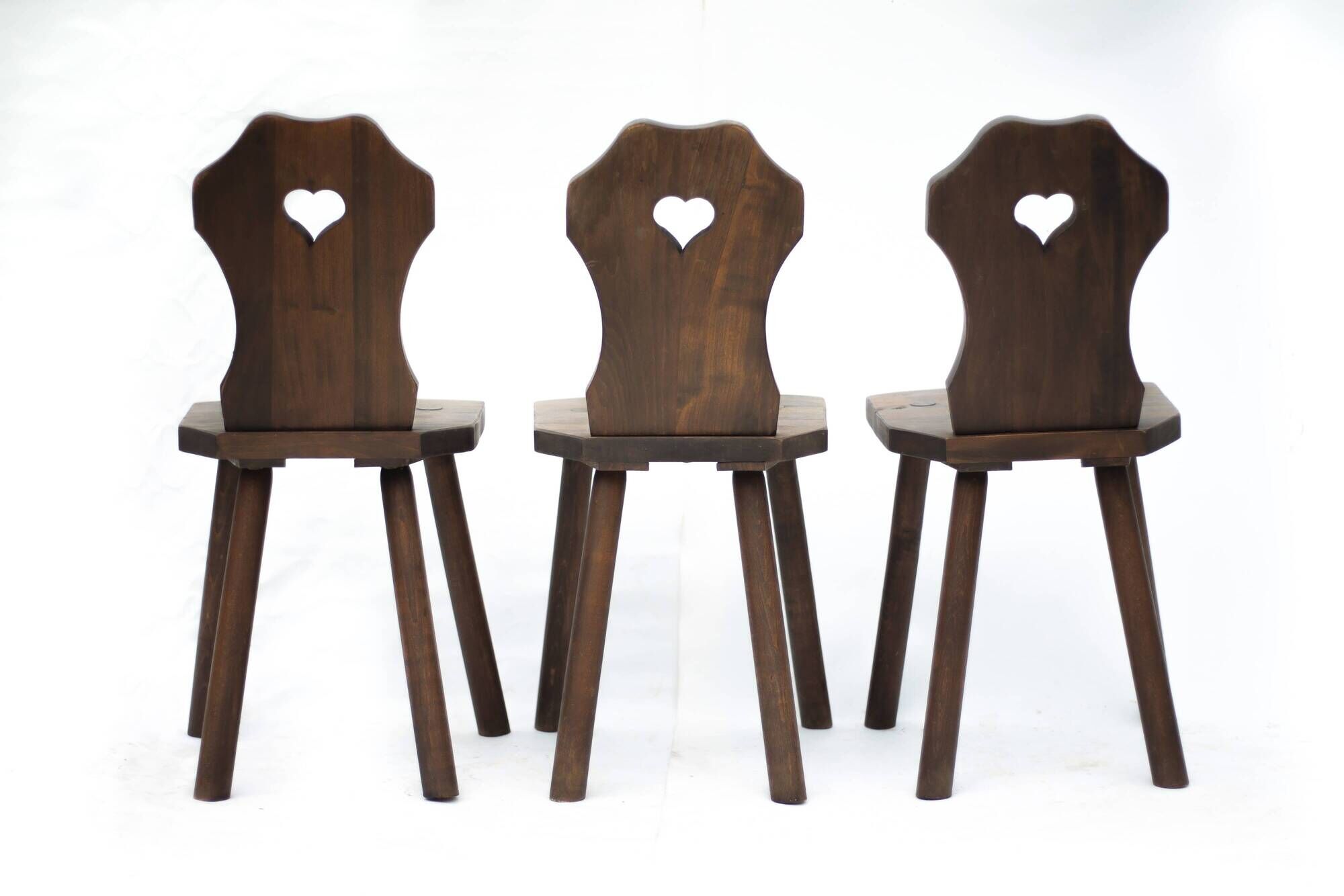 Set of 3 vintage brutalist mountain chairs, wooden chair, chalet