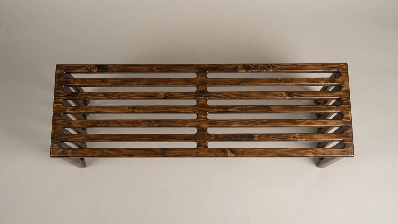 Interior slatted bench in fir - brutalist style, 1960s