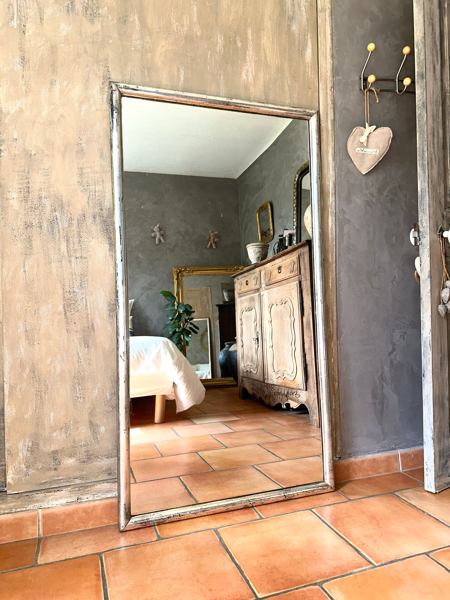 Miroir bistrot ancien feuille d’argent XIXème