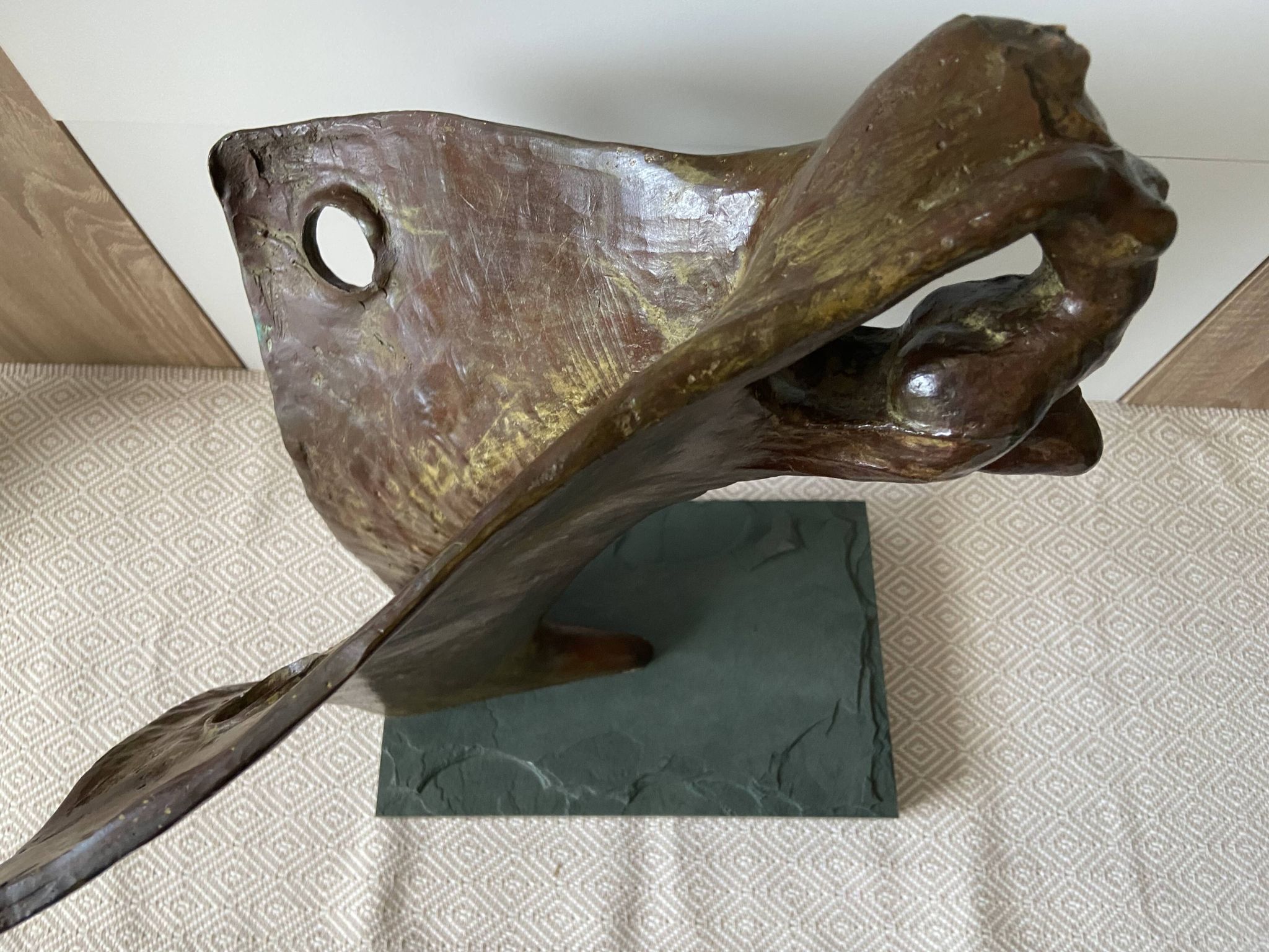 Contemporary Sculpture Solid Bronze Bow Boat and Mermaid Signed ORTIZ
