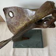 Contemporary Sculpture Solid Bronze Bow Boat and Mermaid Signed ORTIZ