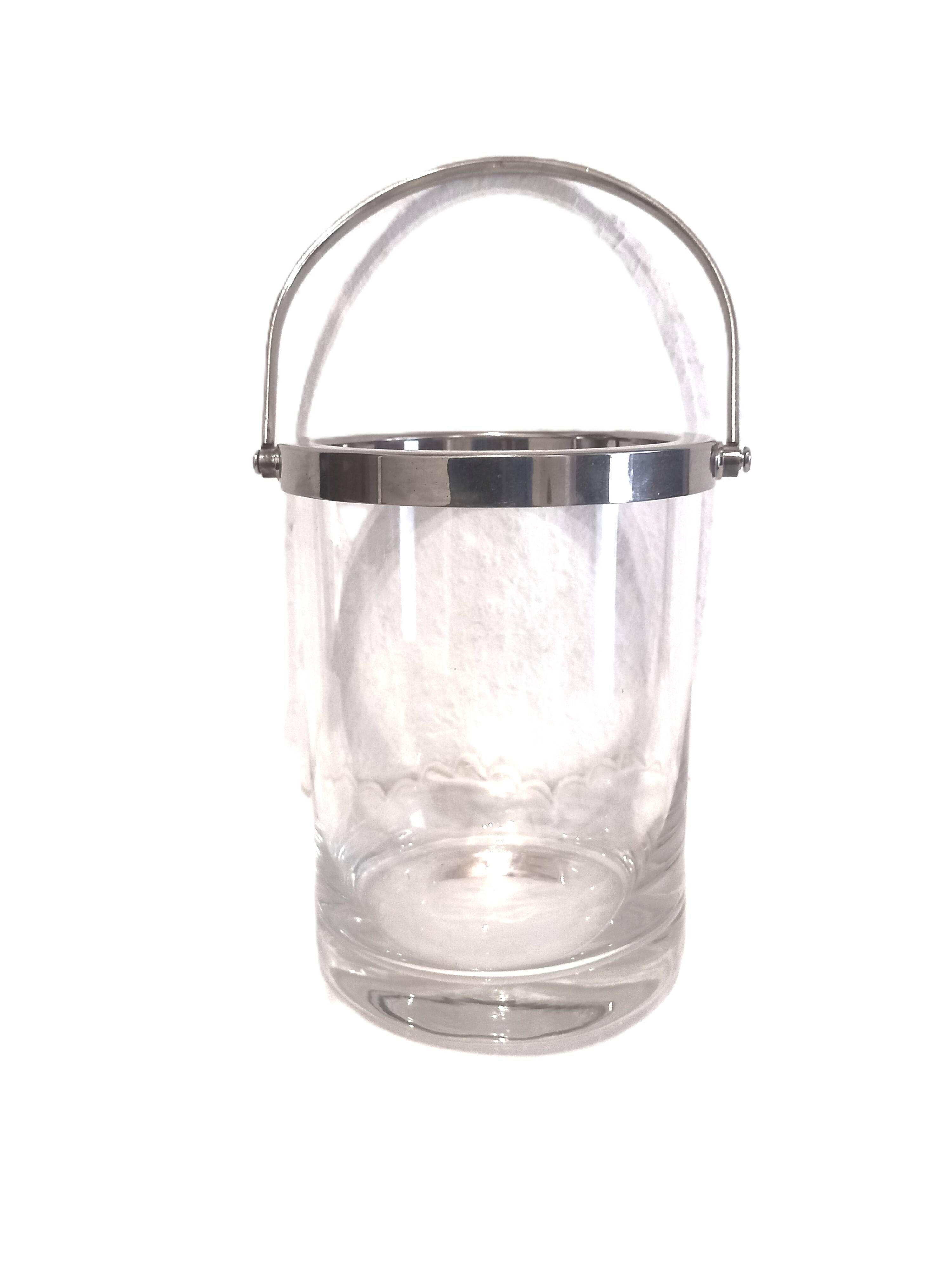 Glass and silver metal ice bucket
