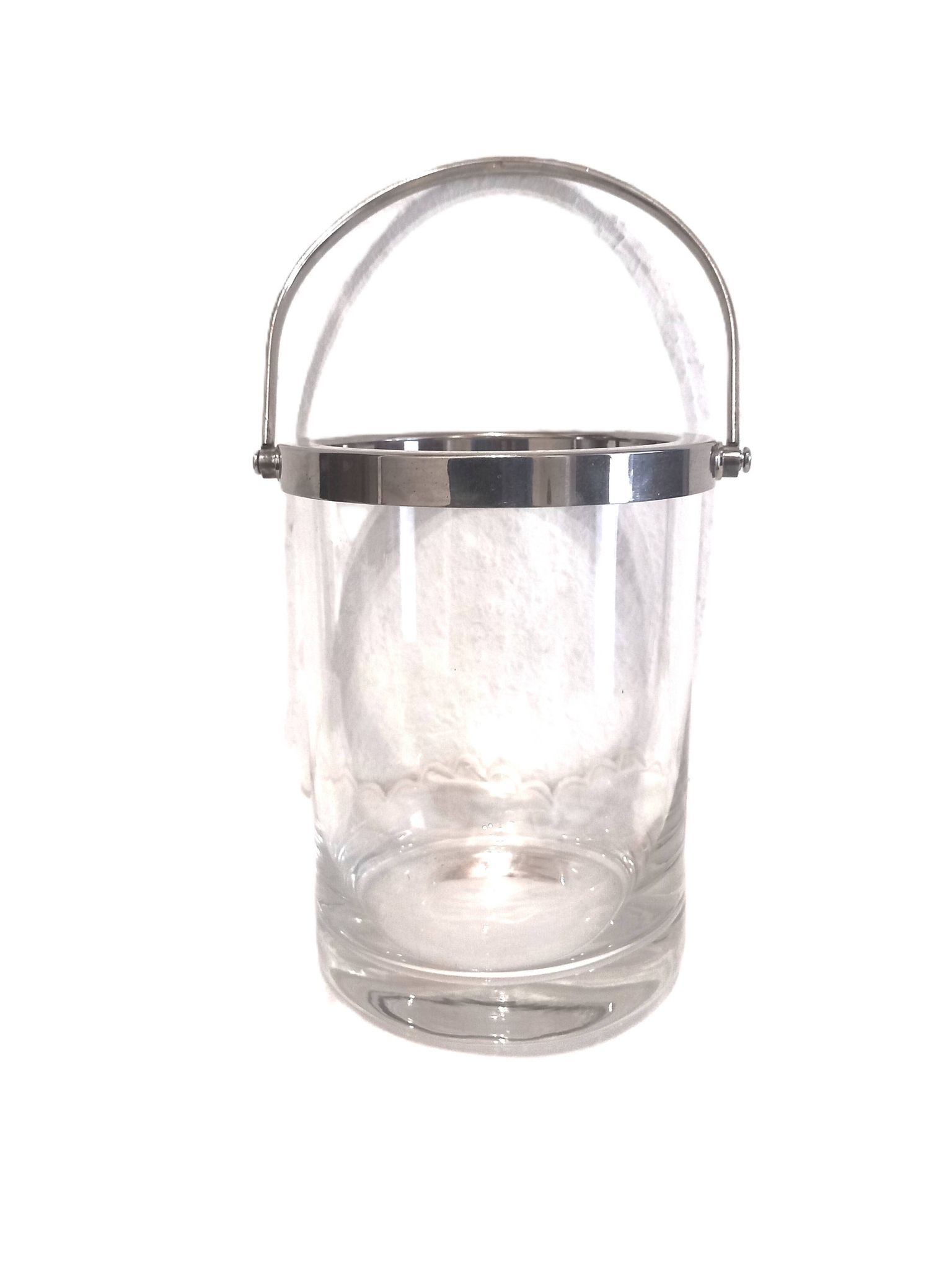 Glass and silver metal ice bucket