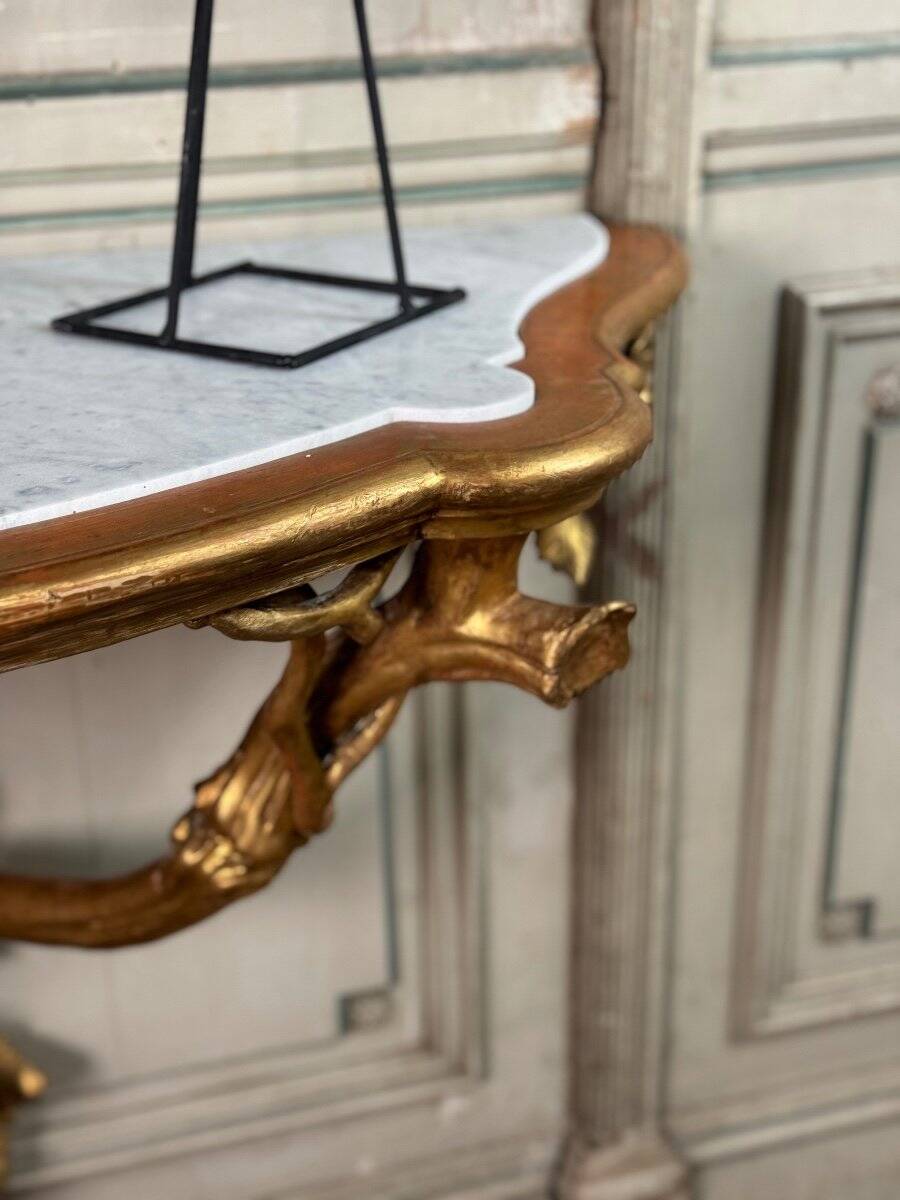 Carved and Gilded Wooden Console Imitating Natural Wood, Italy circa 1880