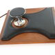 Two coat hangers, wood, leather and black leather, 70s