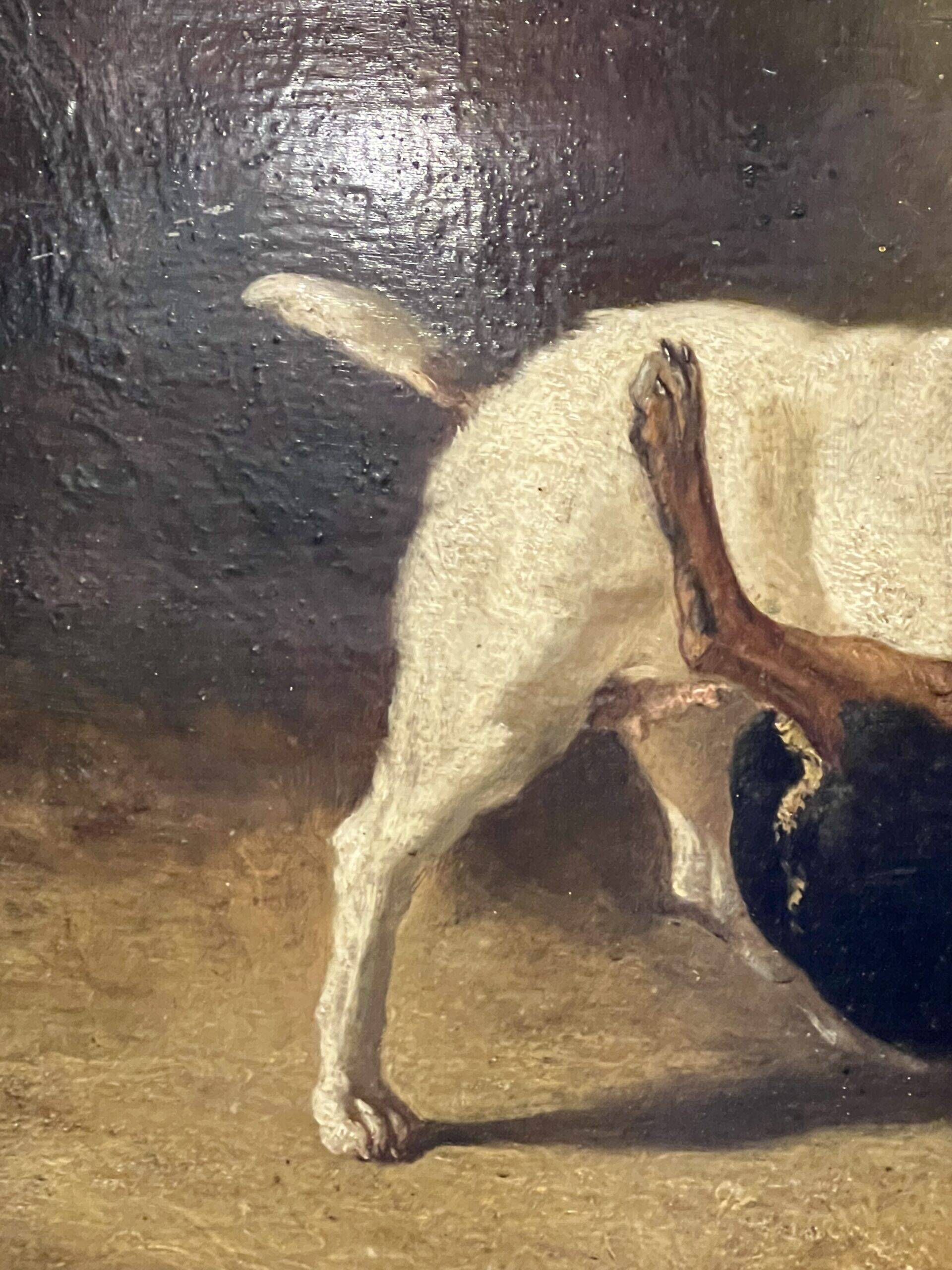 Jean Baptiste Louis Guy? Oil on panel, two bulldogs fighting
