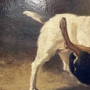 Jean Baptiste Louis Guy? Oil on panel, two bulldogs fighting