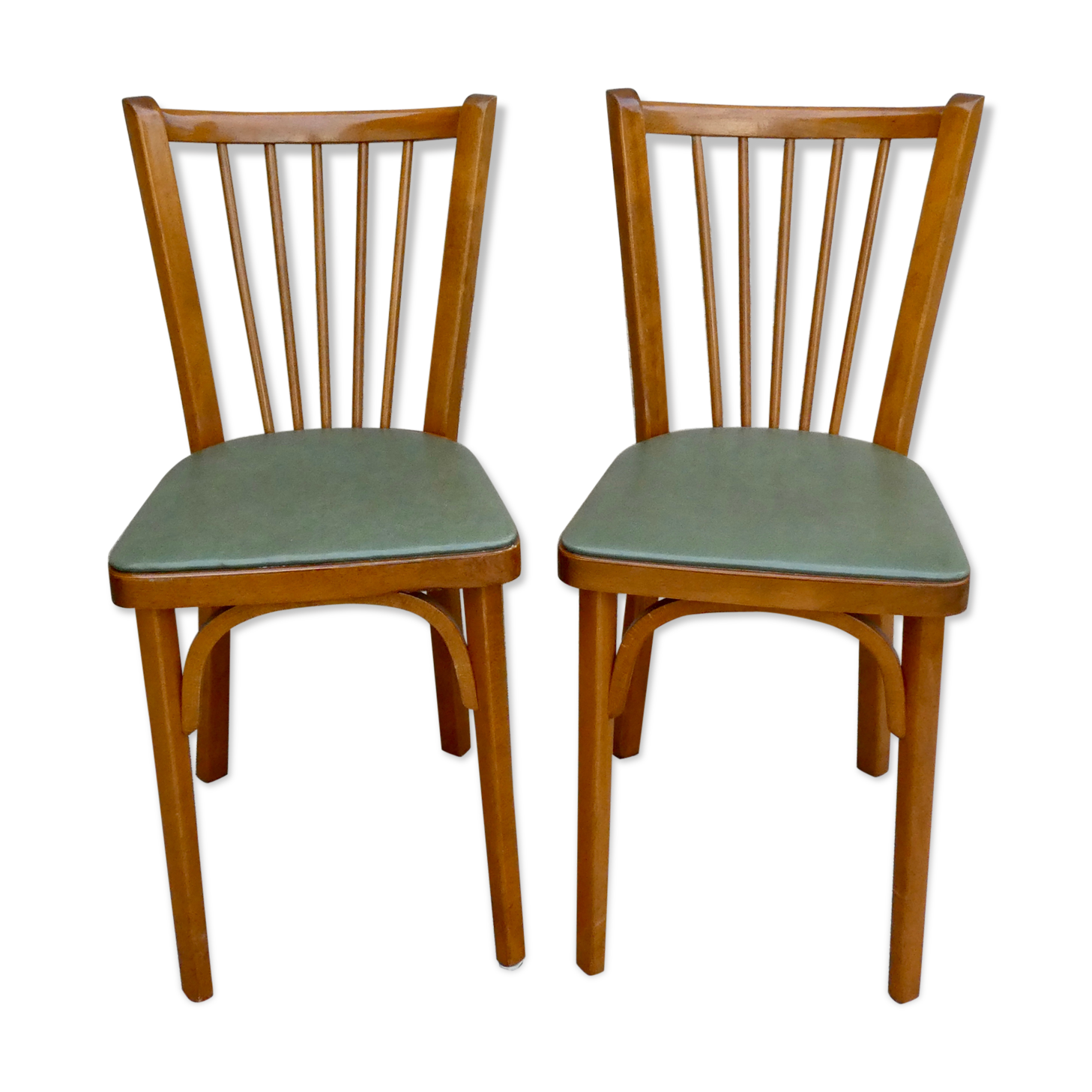 Pair of bistro chairs Baumann, wood and skai khaki